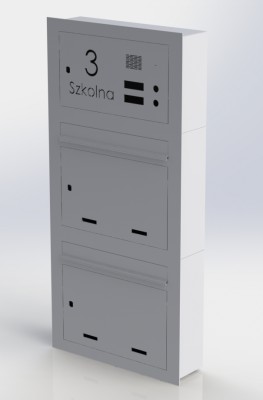 Skrzynka wtynkowa z dwoma wrzutami, domofonem i napisem