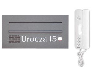 ZESTAW: skrzynka na listy VERONA NISKA z domofonem MIWI URMET i wyciętym napisem