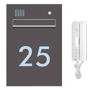 ZESTAW: pionowa skrzynka na listy FORTA z domofonem MIWI URMET i wyciętym adresem