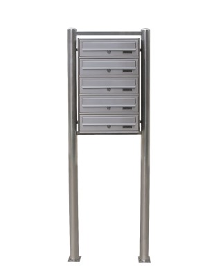 Skrzynka pocztowa Eurobox 5-wrzutowa GH-V15S ze stojakiem GH-S9F5S, stal nierdzewna
