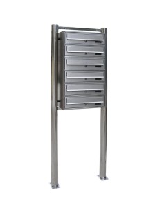 6-wrzutowa skrzynka pocztowa Eurobox GH-V16S ze stojakiem GH-S9F6S, stal nierdzewna