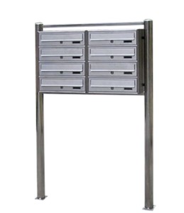 8-wrzutowa skrzynka pocztowa Eurobox 2xGH-V14S ze stojakiem GH-S9F24S, stal nierdzewna