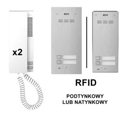 ACO Familio FAM-P-2NPACC dwurodzinny domofon z unifonami UP720M i czytnikiem RFID [ZESTAW]
