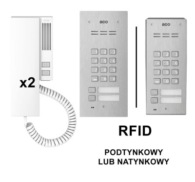 ACO Familio FAM-P-2NPZSACC dwurodzinny domofon z unifonami INS-UP, szyfratorem i RFID [ZESTAW]