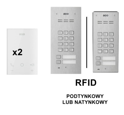 ACO Familio FAM-P-2NPZSACC z UP800 głośnomówiący dwurodzinny domofon z szyfratorem i RFID [ZESTAW]