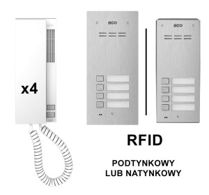 ACO Familio FAM-P-4NPACC czterorodzinny domofon z unifonami UP720M i czytnikiem RFID [ZESTAW]