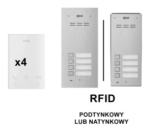 ACO Familio FAM-P-4NPACC z UP800 głośnomówiący czterorodzinny domofon z czytnikiem RFID [ZESTAW]