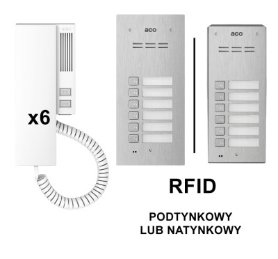 ACO Familio FAM-P-6NPACC sześciorodzinny domofon z unifonami INS-UP i czytnikiem RFID [ZESTAW]