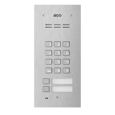 Cyfrowy panel domofonu ACO Familio FAM-P-2NPZSACC z 2 przyciskami, szyfratorem i czytnikiem RFID, podtynkowy