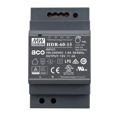 Zasilacz ACO PS-HDR-60-15MA na szynę DIN 15V DC 4A