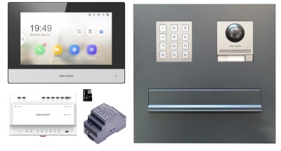 ZESTAW: skrzynka na listy VERONA z kompletnym wideodomofonem IP Hikvision dwużyłowym DS-KIS702/S INOX i szyfratorem DS-KD-KP/S INOX