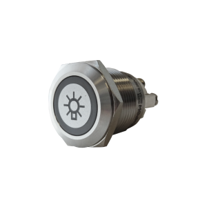 GQ19F-10E/R/12/LIGHT wandaloodporny przycisk 19 mm z czerwonym podświetleniem, główką płaską i symbolem światła