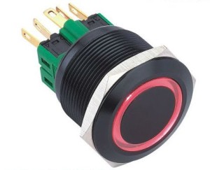 GQ25-22E/x/24/A wandaloodporny przycisk 25 mm z podświetleniem pierścieniowym 24V, czarny 