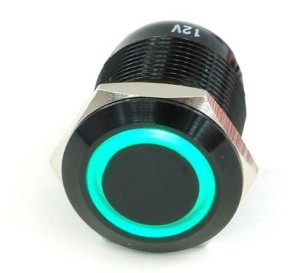 GQ16F-10E/J/x/24/A wandaloodporny przycisk 16 mm z podświetleniem pierścieniowym 24 V i główką płaską, czarny