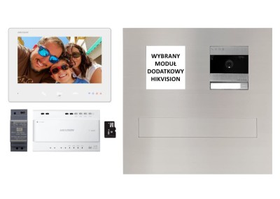 skrzynka na listy VERONA i kompletny wideodomofon Hikvision dwużyłowy DS-KIS704EY z dodatkowym modułem