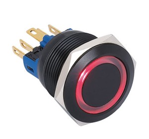 GQ22-11E/x/12/A wandaloodporny przycisk 22 mm z podświetleniem pierścieniowym 12V, czarny