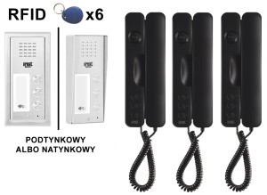 Miwi-Urmet ELITE 6025/PR3-RF-443 zestaw domofonowy trzyrodzinny z czytnikiem RFID, czarne unifony