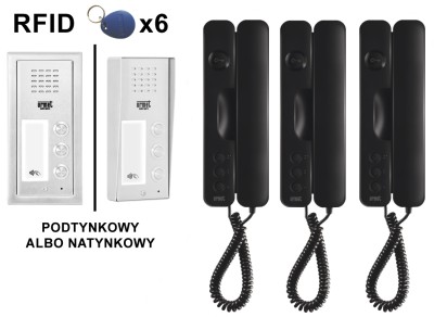 Miwi-Urmet ELITE 6025/PR3-RF-443 zestaw domofonowy trzyrodzinny z czytnikiem RFID