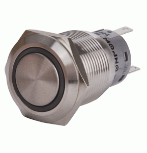 LAS1-AGQ-22E/x/12 przycisk 19 mm z podświetleniem pierścieniowym 12V i główką płaską